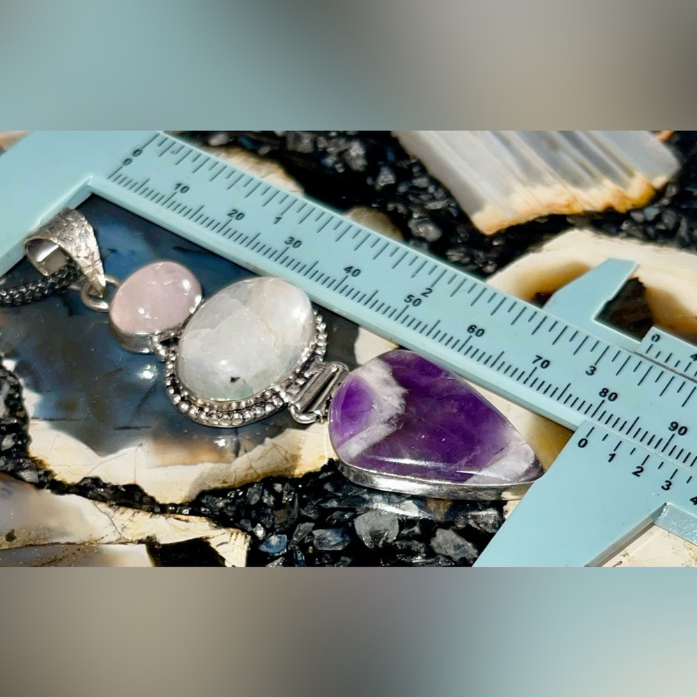 ❌SALE Crack Moonstone ❌ Rose Quartz, Amethyst Crystal Pendant 3 1/4” - Picture 16 of 17